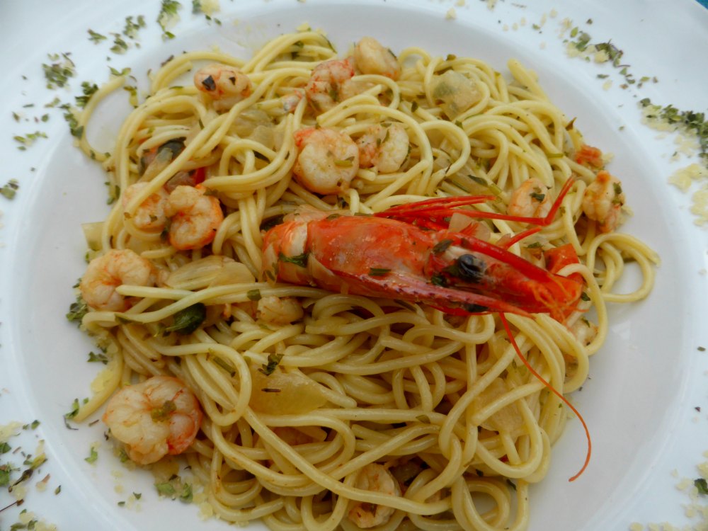 Restaurant O Pescador, Benagil: Spaghetti mit Gambas