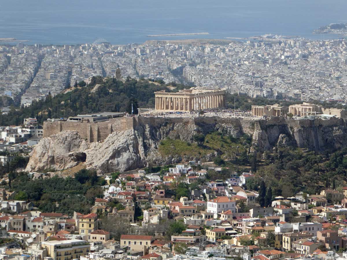 Akropolis in Athen vom Lykabettus